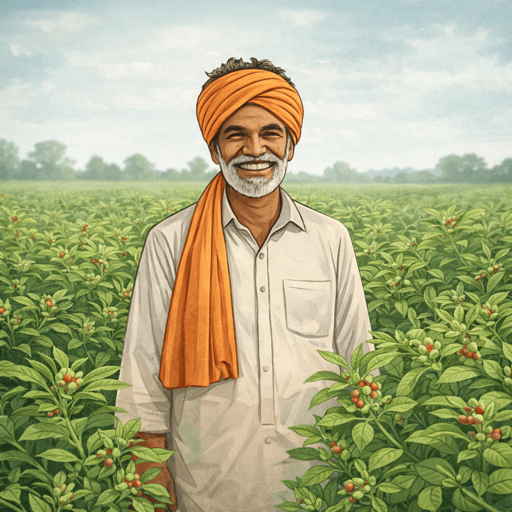 Farmer standing in herb field