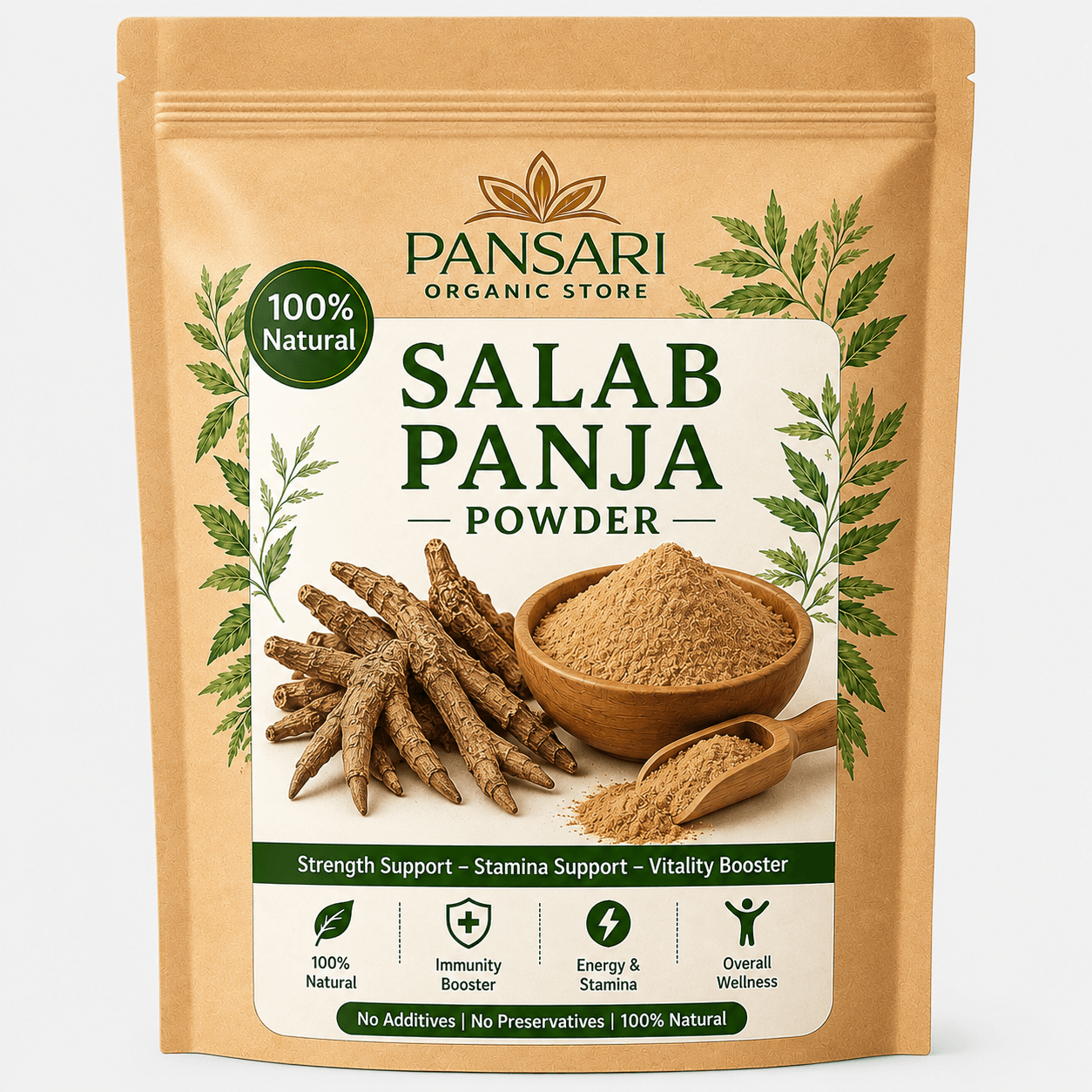 Pure Salab Panja Powder in natural form